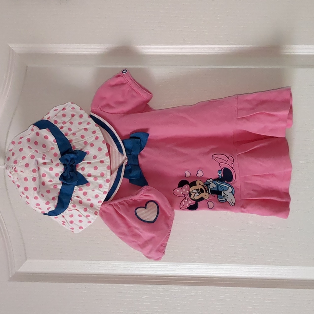 Baby Girl DISNEY Polo Pique Pink Sailor Dress w/Hat & Diaper Cover 6-12 MO